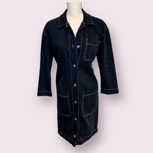 Topshop Longline Denim Maxi Trench Coat Duster Black Size 2 (XS - Small)